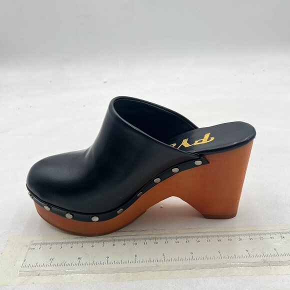 FYS Black Round Toe Slip on Mules Rivet Studded High Heel Wedges Fashion Shoe - Picture 2 of 8